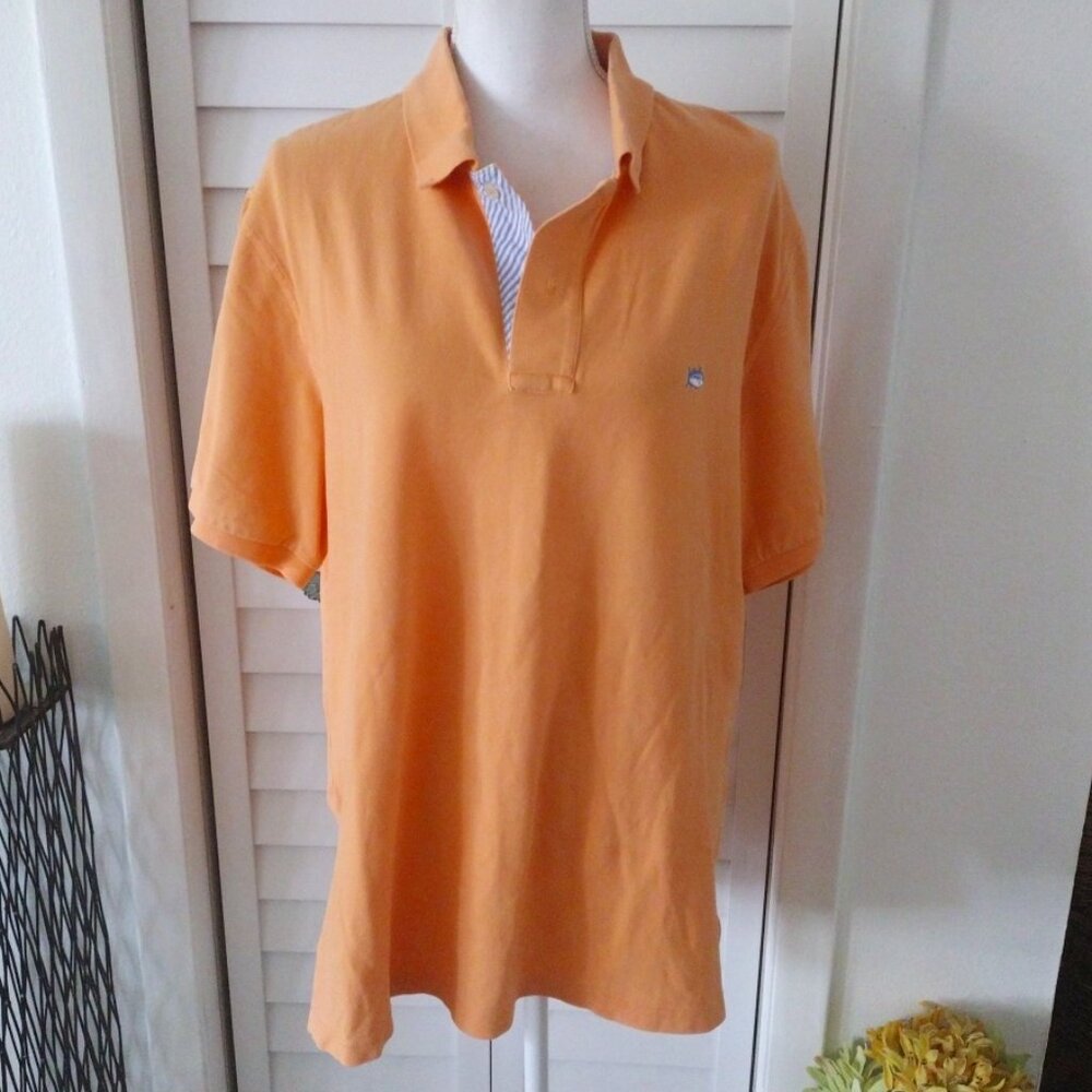 Southern Tide Men's Large orange short sleeve coastal shirt seersucker collar